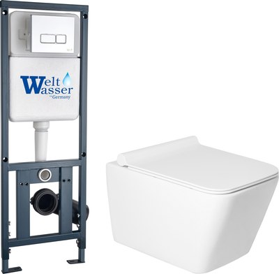 Унитаз подвесной с инсталляцией Saniteco KW-9004W + Marberg 410 SE CR + Marberg 410 - фото