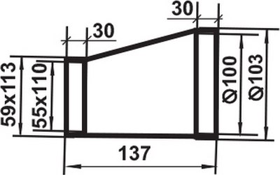 Переходник воздуховода Семь ветров 110x55 100мм / 511