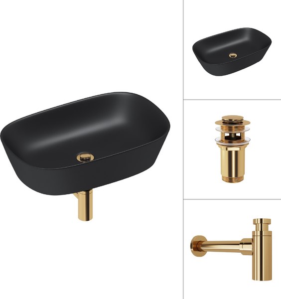 Умывальник Lauter 21393-60-A + клапан 21190G + сифон 21635G золото - фото