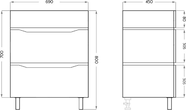 Тумба под умывальник Vako Фрост Слим 70 / 20133