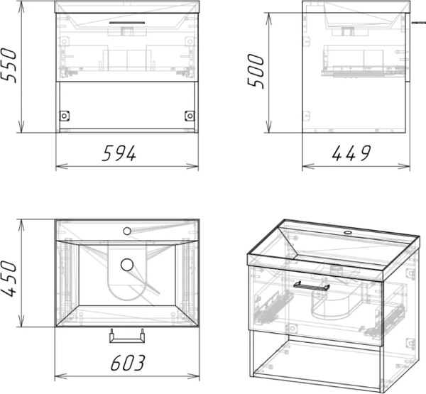Тумба под умывальник Axus Дюна 60