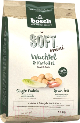 Полувлажный корм для собак Bosch Petfood Soft Mini Quail&Potato (2.5кг) - фото