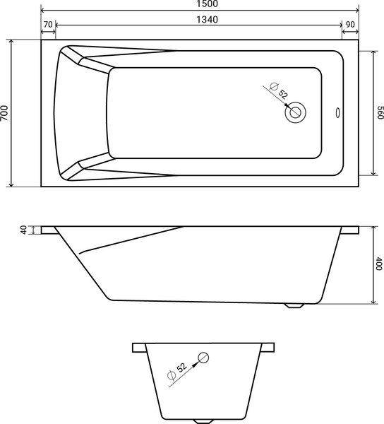 Ванна акриловая Lauter Aurora 150x70 / 21010050 (с каркасом)