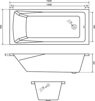 Ванна акриловая Lauter Aurora 160x70 с каркасом 220000К1 / 21010060