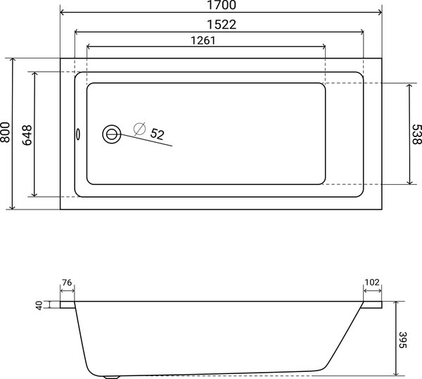 Ванна акриловая Lauter Athena 170x80 / 21090080