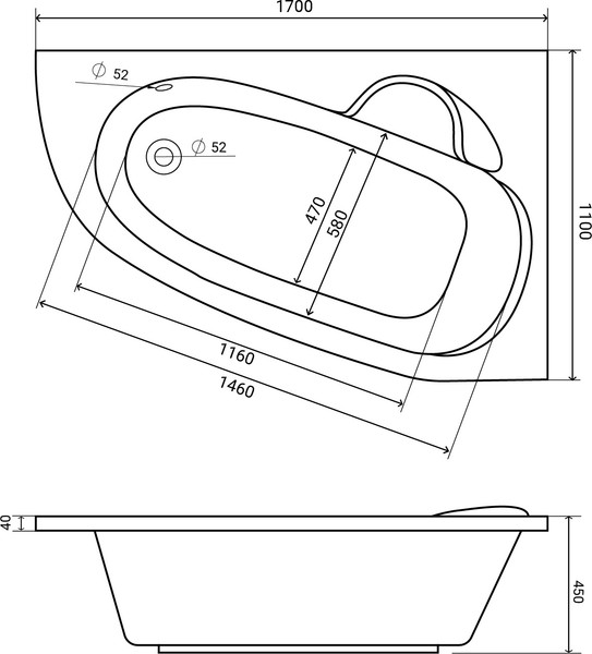 Ванна акриловая Lauter Valencia 170x110 / 2102170R