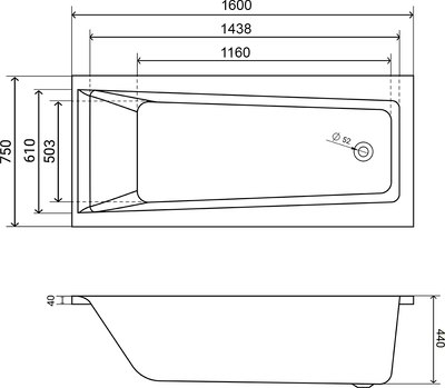 Ванна акриловая Lauter Versailles 160x75 с каркасом 220000К2 / 21070060