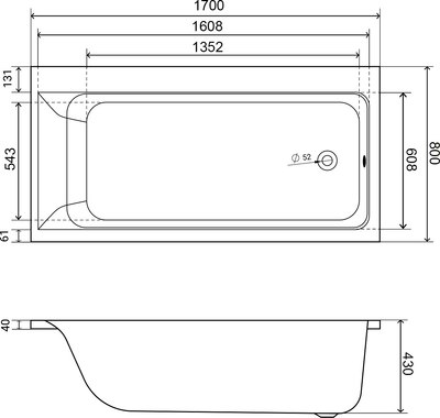 Ванна акриловая Lauter Seraphina 170x80 / 2112170R (с каркасом)