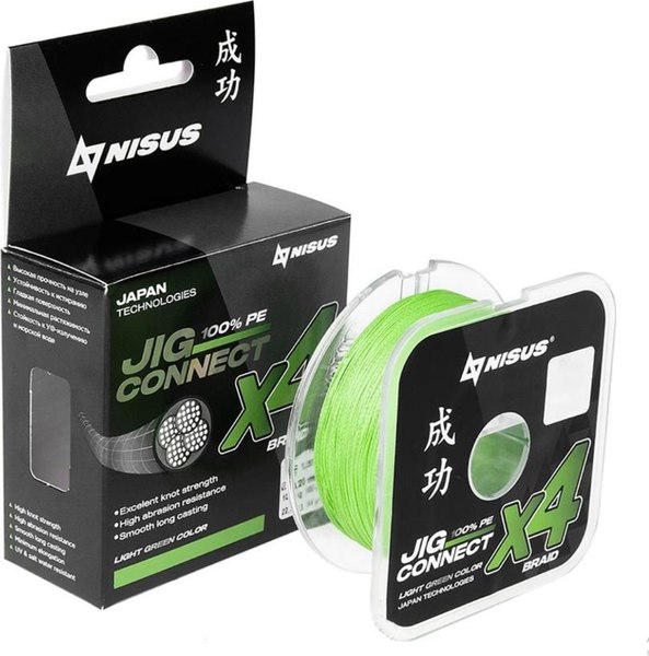 Леска плетеная Nisus JIG Connect X4 PE Light Green 1.2 0.18mm / T-N-JC-X4-0.18-150-LG - фото