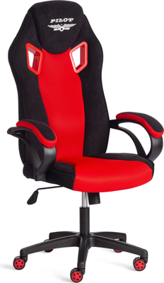 Кресло геймерское Tetchair Pilot флок/ткань (черный/черный/красный) - фото