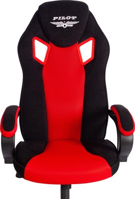 Кресло геймерское Tetchair Pilot флок/ткань (черный/черный/красный)