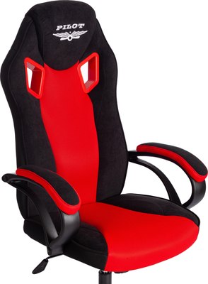 Кресло геймерское Tetchair Pilot флок/ткань (черный/черный/красный)