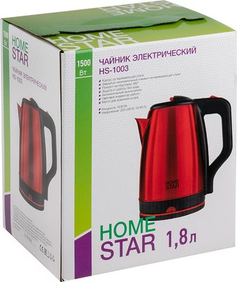 Электрочайник HomeStar HS-1003 / 107001 (стальной/красный)
