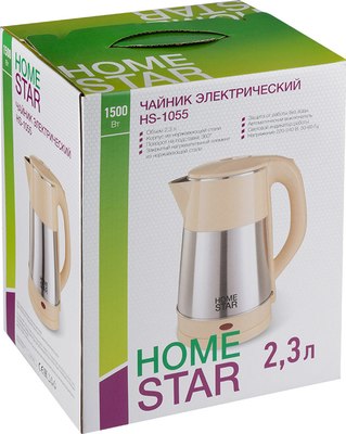 Электрочайник HomeStar HS-1055 / 106468 (стальной/бежевый)
