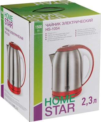Электрочайник HomeStar HS-1054 / 106466 (стальной/красный)