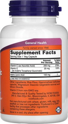 Жирные кислоты NOW Foods Alpha Lipoic Acid 100mg