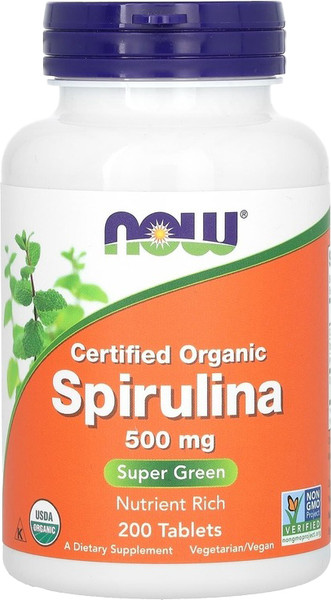 Пищевая добавка NOW Org Spirulina 500мг - фото