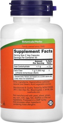 Пищевая добавка NOW Cat's Claw 500mg