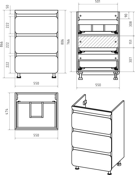 Тумба с умывальником Misty Чегет 55 / П-Чег-01055-01Н3Я+5216120
