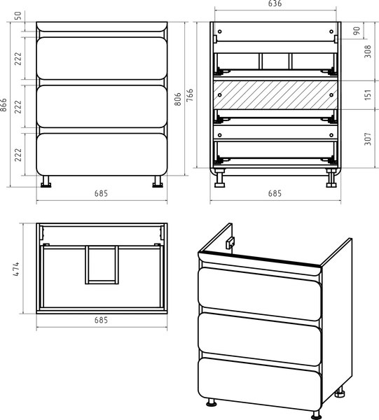 Тумба с умывальником Misty Чегет 70 / П-Чег-01070-01Н3Я+5218130