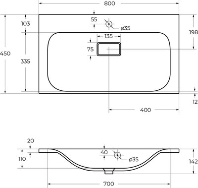Умывальник BelBagno BB800/450-LV-MR-FT