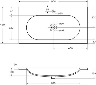 Умывальник Cezares CZR-900/480-LV-MR-ECO-F