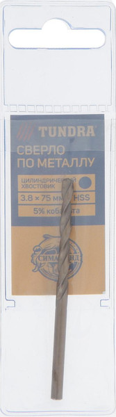 Сверло Tundra HSS-Co цилиндрический хвостовик по металлу 3.8x75мм / 4087155