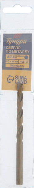 Сверло Tundra HSS-Co цилиндрический хвостовик по металлу 6.5x100мм / 4087163