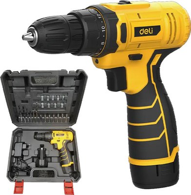 Аккумуляторная дрель-шуруповерт Deli EDL-DZ12-6A2 (желтый) - фото