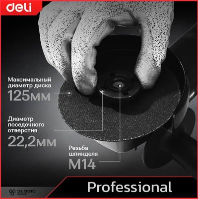 Угловая шлифовальная машина Deli EDE-JM125-1E (черный)