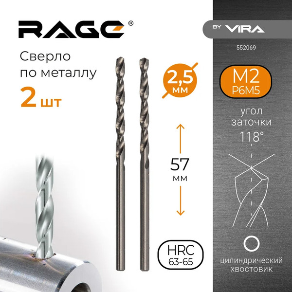 Набор сверл Vira 2.5мм P6M5 / 552069