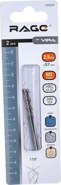 Набор сверл Vira 2.5мм P6M5 / 552069