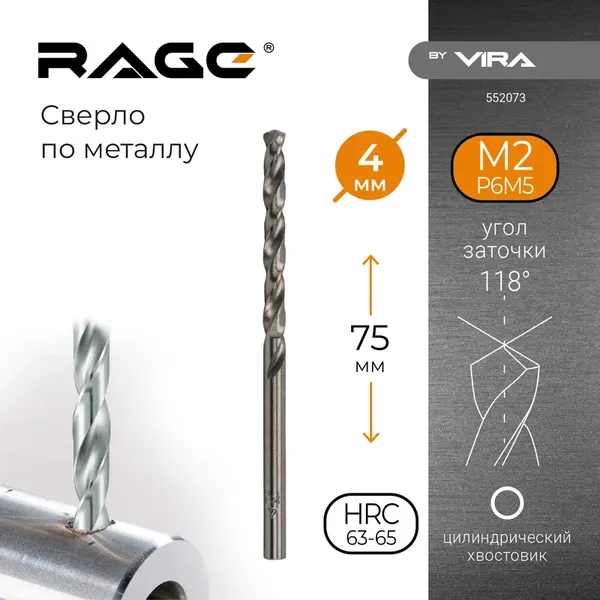 Сверло Vira 4.0мм P6M5 / 552073