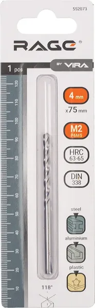 Сверло Vira 4.0мм P6M5 / 552073