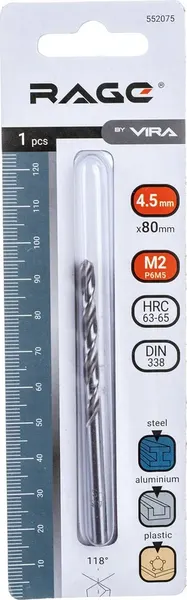 Сверло Vira 4.5мм P6M5 / 552075