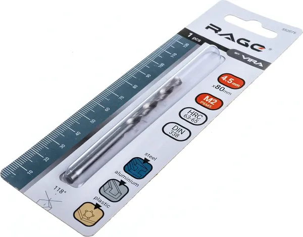 Сверло Vira 4.5мм P6M5 / 552075