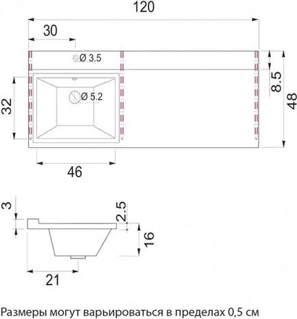 Тумба с умывальником Brevita Grafit 60 / GRA-01060-013Я+5217120