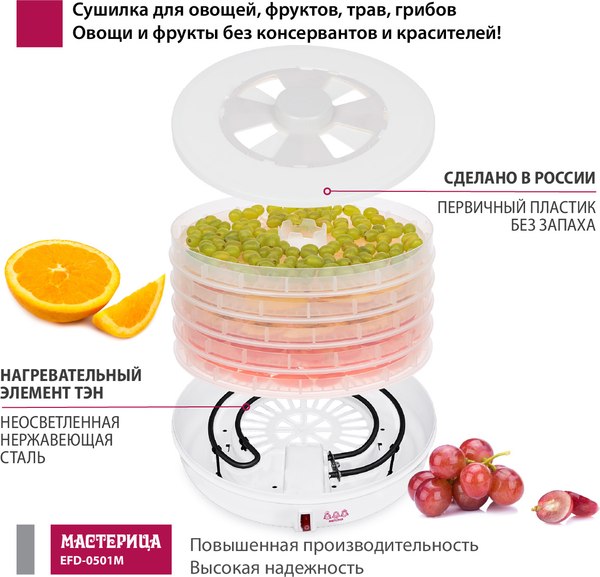 Сушилка для овощей и фруктов Мастерица EFD-0501M