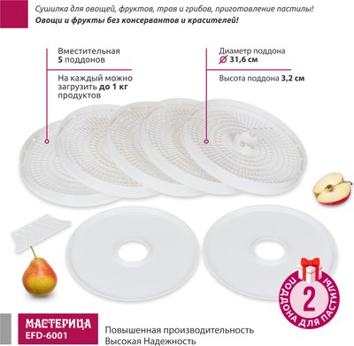 Сушилка для овощей и фруктов Мастерица EFD-6001