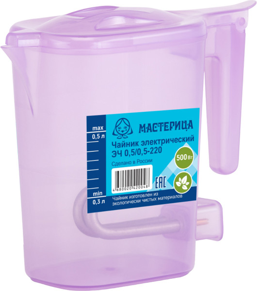 Электрочайник Мастерица ЭЧ 0.5/0.5-220 (сиреневый/прозрачный) - фото