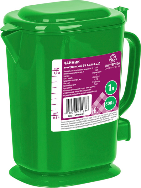 Электрочайник Мастерица ЭЧ-1.0/0.8-220З (зеленый) - фото