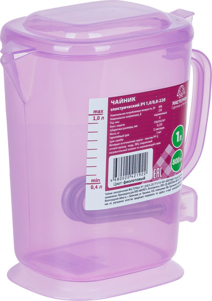 Электрочайник Мастерица ЭЧ-1.0/0.8-220 (сиреневый/прозрачный) - фото