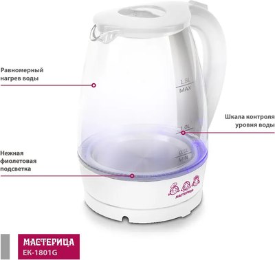Электрочайник Мастерица ЕК-1801G (снег)