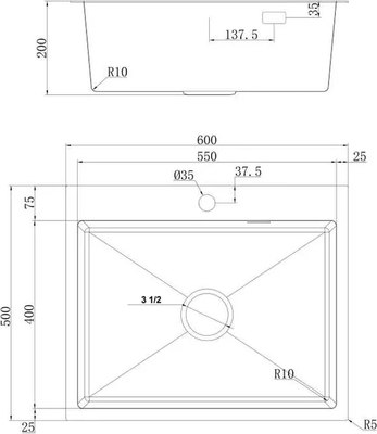 Мойка кухонная Ukinox PRB600.500-GT10C 0CW & S
