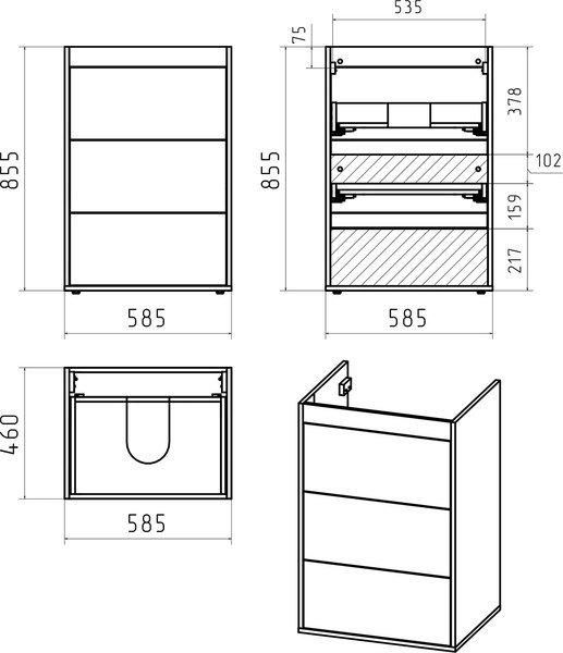 Тумба с умывальником Brevita Grafit 60 / GRA-01060-023Я+5217120