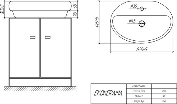 Тумба с умывальником Brevita Enfida 70 / ENF-06070-0341Я+0116