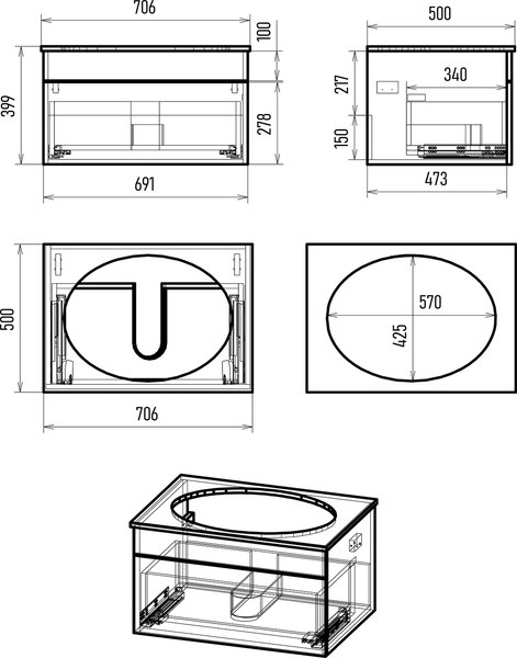 Тумба с умывальником Brevita Enfida 70 / ENF-06070-0341Я+0116