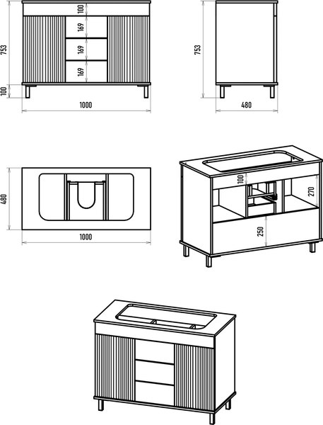Тумба с умывальником Brevita Enfida 100 / ENF-06100-0343Я+0117
