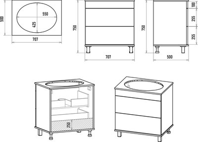 Тумба с умывальником Misty Enfida 70 / ENF-06070-0142Я+0116