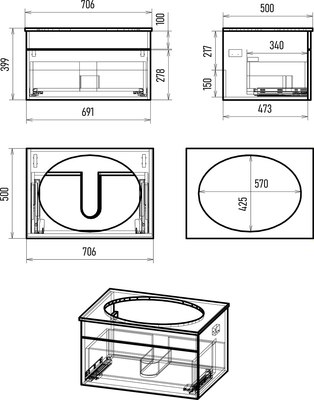 Тумба с умывальником Misty Enfida 70 / ENF-06070-0841Я+0116